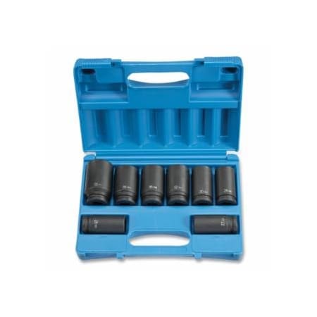 Grey Pneumatic Impact Socket Set, 3/4 in Dr, Metric, 6-point, 26 mm to 38 mm, 8-Pc Deep Length 914-8134MD