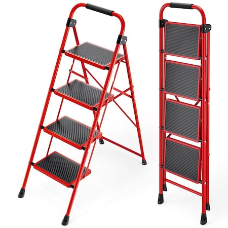 Wrightmaster 3.6 ft. Metal Lightweight Step Ladder, 9 ft. Reach, with Anti-slip Pedals, 330 lb. Load Capacity ZOR-4-RD-FBA
