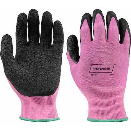 Ironwear Polyester General Purpose Work Gloves with Crinkle Latex Palm, Pink, Medium 4842-P-MD