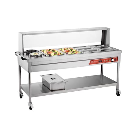 Vevor 8 Pans + 2 Pots Commercial Food Warmer Steam Table with Undershelf Shield SKT2*1/1-6*1/3-6L*2