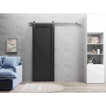 Sartodoors Sturdy Barn Door 18 x 80in, Quadro 4111 Matte Black, 6.6FT Rail Hangers Heavy Hardware Set QUADRO4111BD-B-BLK-18
