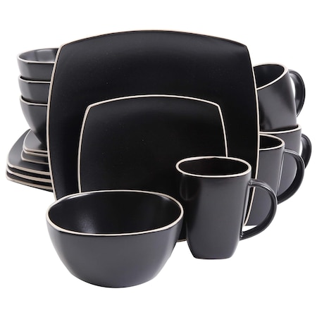 Gibson Soho Lounge 16 Piece Soft Square Stoneware Dinnerware Set in Matte Black 94852.16