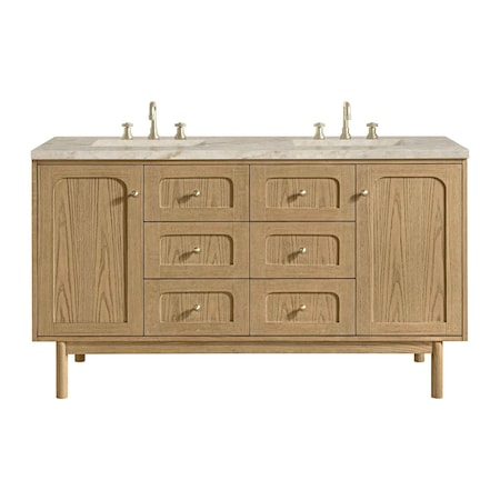 James Martin Vanities Laurent 60" Double Vanity, Light Natural Oak, w/ 3 CM Tajnar Eclos Top w/FreePower Wireless Charger 545-V60D-LNO-FTJR