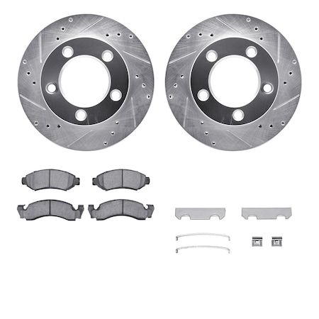 Dynamic Friction Co DFC Brake Rotor - Drilled & Slotted - Silver- Heavy Duty Brake Pad includes Hardware 7412-54009