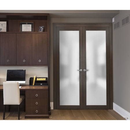 Sartodoors French Lite 36x80 Planum 2102 Chocolate Ash Frames Trims Satin Nickel Hardware Hall Core Wooden s PLANUM2102DD-CA-36