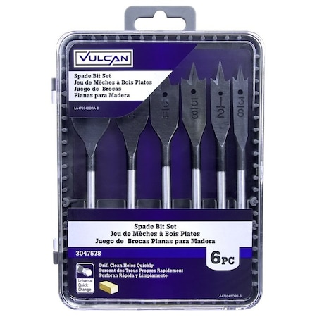Vulcan Wood Spade Drill Bit Set, 6-Piece, Steel, Bright Metal 476940OR