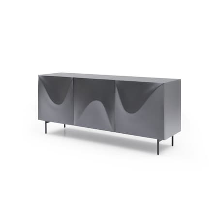 Homeroots 71in Dark Gray Wood Carved Abstract Sideboard With Three Doors 722662