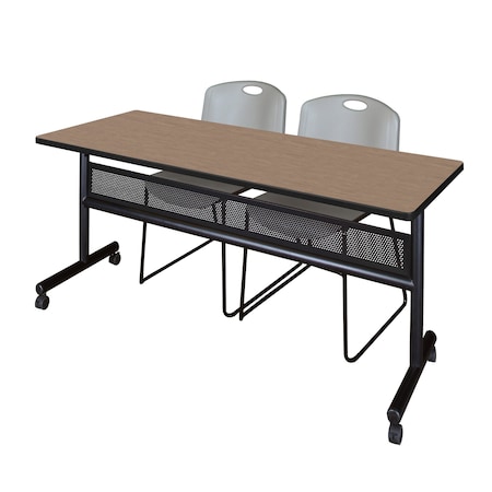 Regency Kobe Flip-Top Privacy Nesting Table W/ 2 Zeng Stack Chairs, 72 in W, 24 in L, Noble Oak MKFTM7224NO44GY