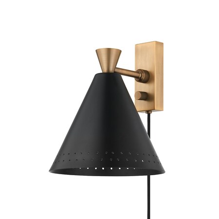 Troy Lighting Marvin 1 Light Plug-In Sconce 8.25 In. Patina Brass/Black PTL3010-PBR/SBK