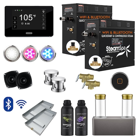 Steamspa 2 x 7.5kW QuickStart Steam Bath Generator w/ Dual Aroma Pump in Polished Chrome BKT1500CH-ADP