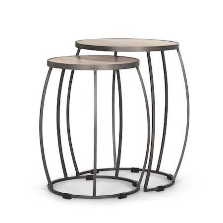 Homeroots Set of Two Cream and Black Solid Wood and Iron Oval Nested Tables, 2PK 605371