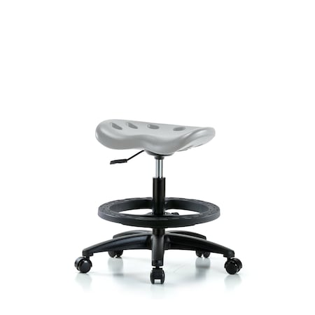 Blue Ridge Ergonomics Polyurethane Tractor Stool - Medium Bench Height with Black Foot Ring & Casters in Gray Polyurethane PTMBSL-RG-BF-RC-GRY