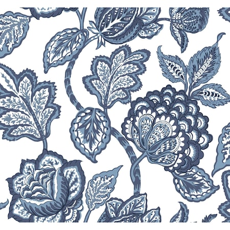 York Wallcoverings White and Blue Midsummer Jacobean Wallpaper CY1535