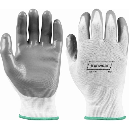 Ironwear Polyester General Purpose Work Gloves with Nitrile Coated Palm, White, Large 4857-W-LG