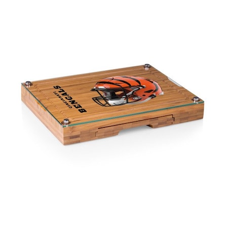 Picnic Time Family Of Brands NFL Cincinnati Bengals - Concerto Glass Top Cheese Cutting Board & Tools Set 919-00-505-074-2