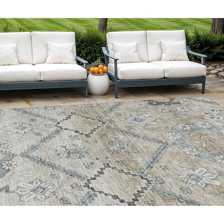 Homeroots 9' X 12' Beige Taupe And Tan Floral Washable Indoor Outdoor Area Rug 588862