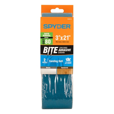 Spyder 3-Inch x 21-Inch 80 Grit Zirconia Tape Joint Sanding Belt, 2PK 500016