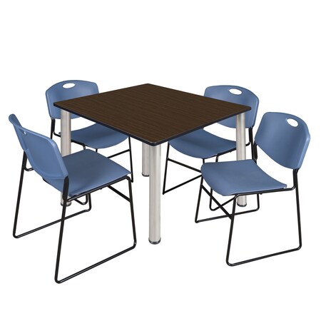Regency Square Kee Breakroom Table W/ 4 Zeng Stack Chairs, 48 in W, 48 in L, Neo Walnut TB4848NWBPCM44BE