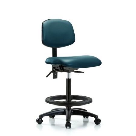 Blue Ridge Ergonomics Vinyl Chair, High Bench, Foot Ring, Casters, Royal BR-VHBCH-RG-T0-A0-BF-RC-8801