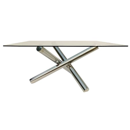 Homeroots 60" Clear and Silver Glass and Metal Cross Leg Base Square Dining Table 555142
