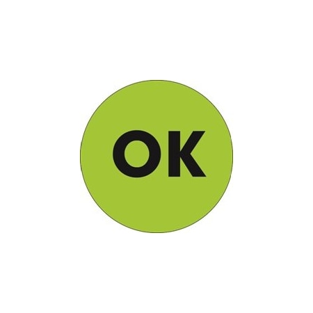 Bubblefast 1'' Circle - ''OK'' Fluorescent Green Labels BFDL1271