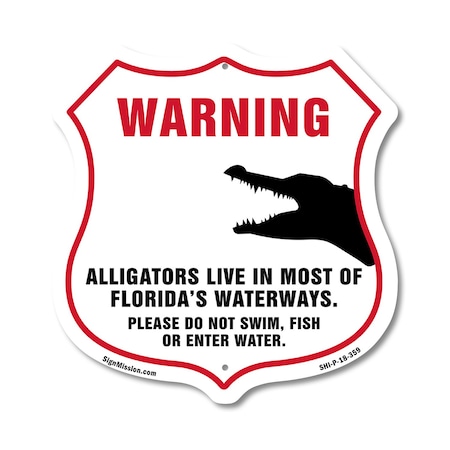 Signmission Alligator Warning Shield Sign Warning Al, 18 Inch X 18 Inch, Plastic Sign SHI-P-18-359