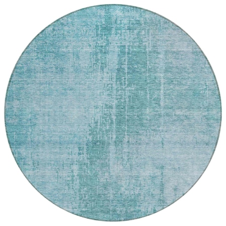 Homeroots 8' Aqua Teal Blue And Gray Round Abstract Washable Indoor Outdoor Area Rug 587256