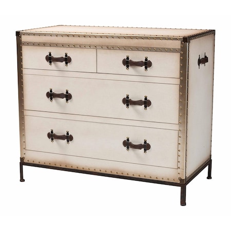 Baxton Studio Benton Vintage White Canvas 4-Drawer Storage Cabinet 251-13913-ZORO