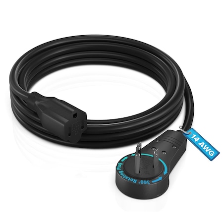 Maximm 6ft 14AWG 360 degrees Flat Plug Heavy Duty Extension Cord, 3-Prong Grounded, UL, Black ADW-360-31R06-14B0