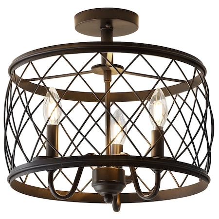 Jonathan Y Eleanor 15" 3-Light Metal LED Semi Flush Mount Ceiling Light, Oil Rubbed Bronze JYL9037B