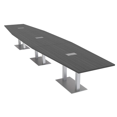 Skutchi Designs Hexagon Conference Table With Power Unit, 48 in W, 192 in L, Grey HAR-HEX.IR-48X192-DOU-WA7949-ESIL