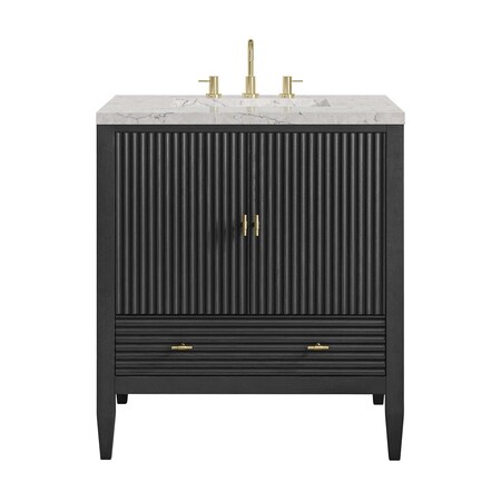 James Martin Vanities Myrrin 30" Single Vanity, Carbon Oak w/ 3 CM Eternal Jasmine Pearl Silestone Top 485-V30-CBO-3EJP