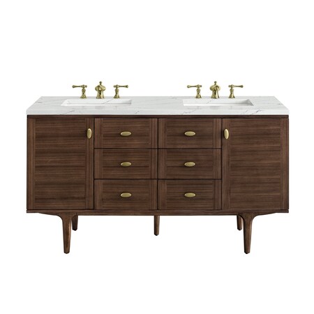 James Martin Vanities Amberly 60'' D Vanity, Mid-Century Walnut w/ Ethereal Noctis Top w/FreePower Wireless Charger 670-V60D-WLT-FENC