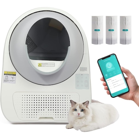 Simple Deluxe FluffyDream Cat Litter Box Self Cleaning, WiFi Enabled APP Remote Control for Multiple Cats Secure,  PT05BOXESWIFI13L01W