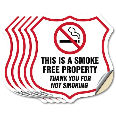 Signmission No Smoking Shield Sign This Is A Smoke F, 6 inch X 6 inch, Vinyl Decal, 5PK SHI-D-5PACK-6-402