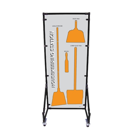 5S Supplies Housekeeping Shadow Board Broom Station V16, Gray / Orange, Kit + Stand HSB-V16-GRAY/ORANGE-KIT-STAND