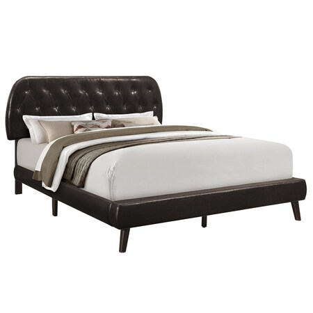 Homeroots Brown Queen Tufted Upholstered Faux Leather Bed Frame 333327