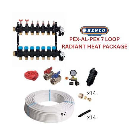 Henco Infloor radiant heating set - PEX-AL-PEX + composite manifold - 1710 - 2000 sqft 806368
