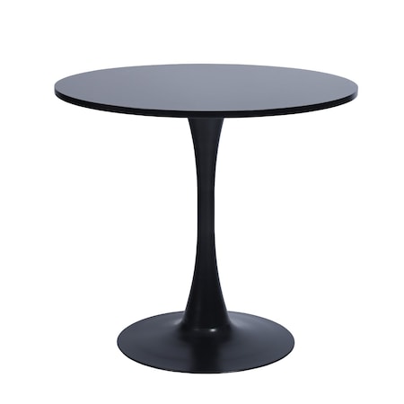 Homeroots 32" Black Wood Pedestal Base Round Top Dining Table 568200