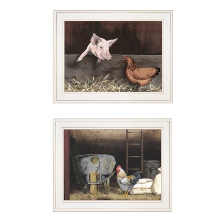 Homeroots Set Of Two Bacon and Eggs 1 White Framed Print Wall Art, 2PK 405990