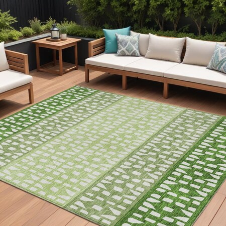 Homeroots 9' X 12' Green Sage And Ivory Geometric Washable Indoor Outdoor Area Rug 613847
