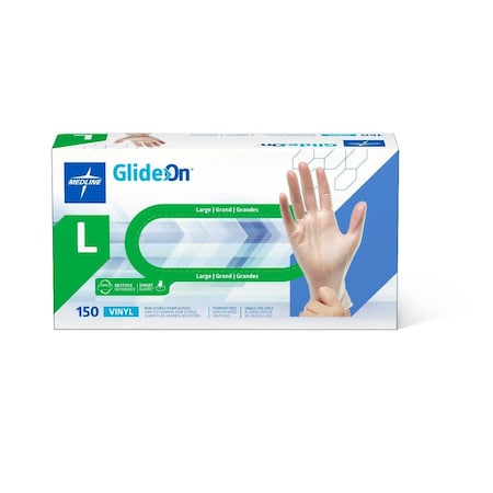 Medline Glide-On Powder-Free Vinyl Exam Gloves, Size L, 150PK GLIDE513H