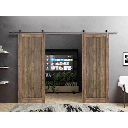 Sartodoors Sliding Double Barn Doors Hardware Walnut 48x84 (2* 24x84) Solid Core Modern Interior QUADRO4111DB-S-WLN-4884