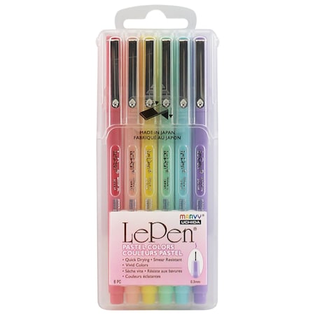 Marvy Uchida LePen Micro-Fine Point Pen, Pastel, 6 Colors 4300-6P