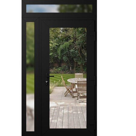Vdomdoors Front Exterior Prehung Metal-Plastic Door Clear Glass / MANUX 8666 Matte Black / Office Commercial MANUX8666EXD-BLK-W30+12xH80+12-LH-I