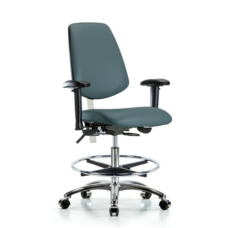 Blue Ridge Ergonomics Clean Room Chair Vin Med Ben Chair, Med, Bk, Blu, CL100, Adjustable Arms, 22" to 29" Height, Vinyl BR-NCR-VMBCH-MB-CR-T0-A1-CF-CC-8546