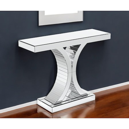 Homeroots 39" Silver Mirrored Glass Pedestal Console Table 568865