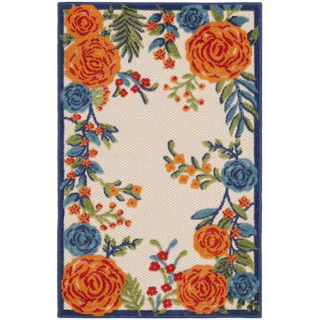 Homeroots 3' X 4' Ivory Orange and Blue Floral Indoor Outdoor Area Rug 527631