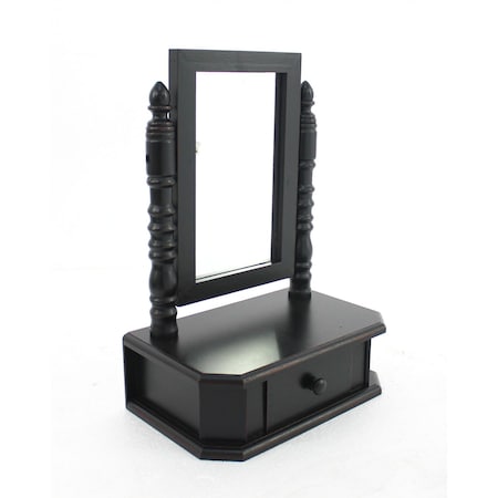 Homeroots 20" Black Wood Framed Freestanding Makeup Shaving Tabletop Mirror 274446