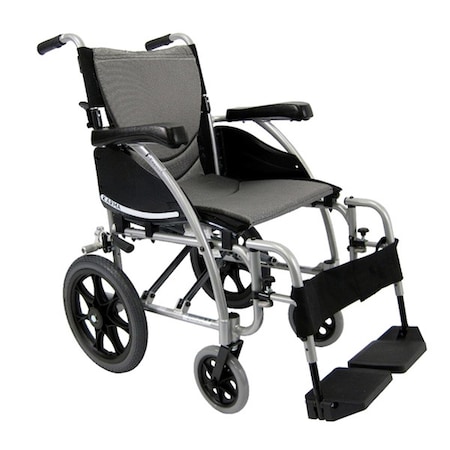 Karman Healthcare S-Ergo 115 20 in. seat Ergonomic Transport Wheelchair with Swing-Away Footrests in Silver S-115F20SS-TP